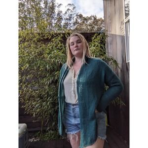 Wooden Ships Ocean Blue Tapered Cardigan mohair and wool M/L